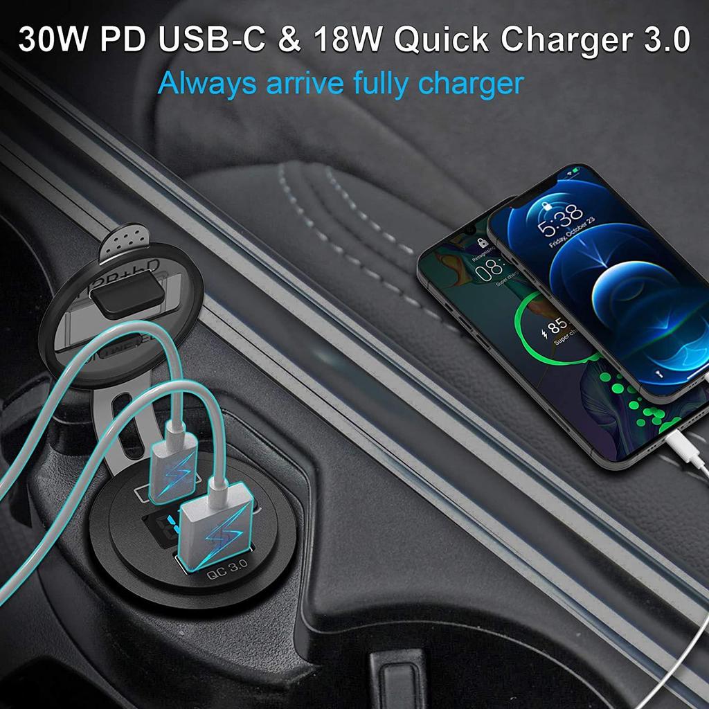 PD Type C QC 3,0 USB Автомобильное быстрое зарядное устройство Розетка с переключателем ВКЛ/ВЫКЛ и светодиодным вольтметром для мотоцикла Морской RV ATV