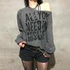 Женский oversized худи с открытыми плечами, с принтом из букв и стразами, свободного кроя, уличная толстовка, Осень
