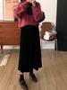 Plus Size Black Velvet A-line Skirt for Women - Spring/Autumn 2026 Collection: High Waist, Loose Fit, Mid-Length