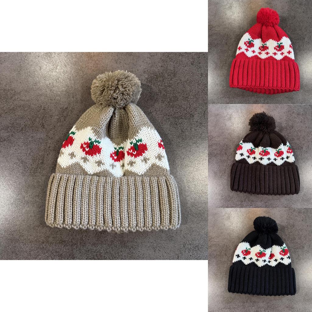 Red Cherry Knit Hat For Women Winter Warmth And Fashion Accessory