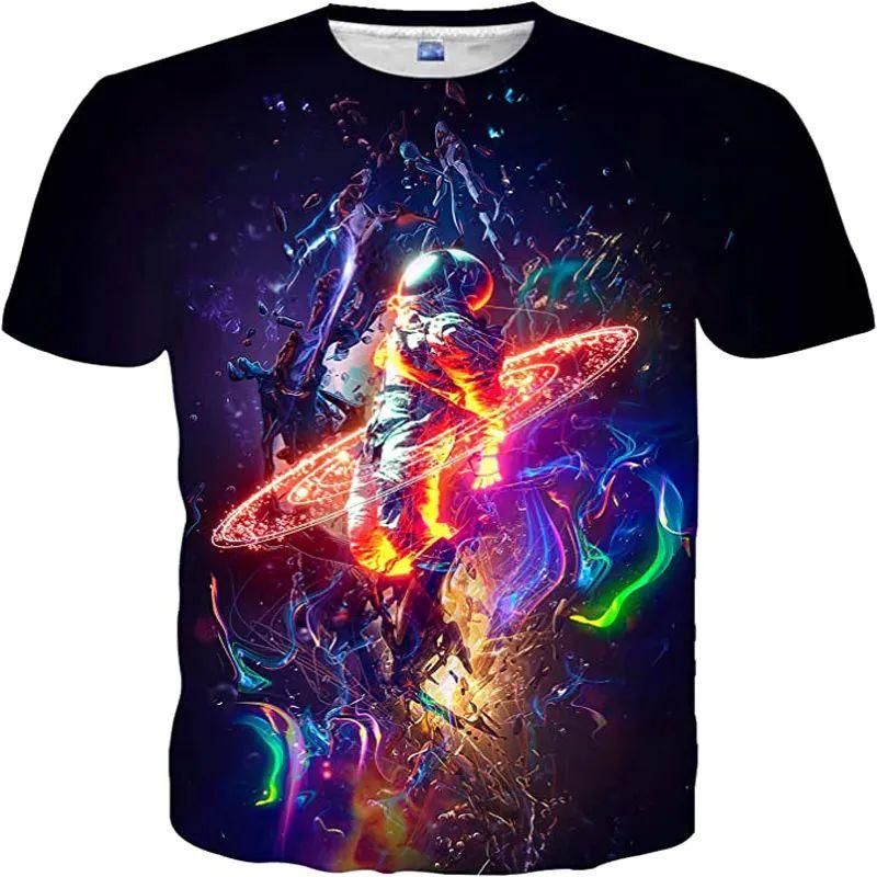 Мужская летняя мода 3D-печатный узор со звездами и космосом, повседневная футболка с круглым вырезом и коротким рукавом, уличный тренд, большой размер, дышащий топ