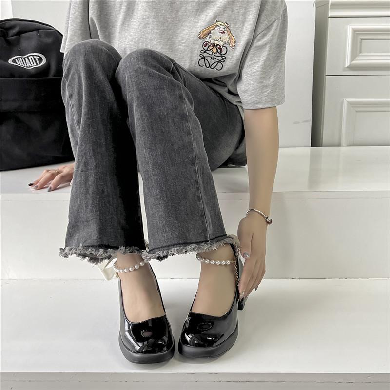 2024 New Women's Shoes French Bow Fairy Style Thick Heel Round Toe Mary Jane Solid Color Sweet Elegant Versatile Women's Shoes