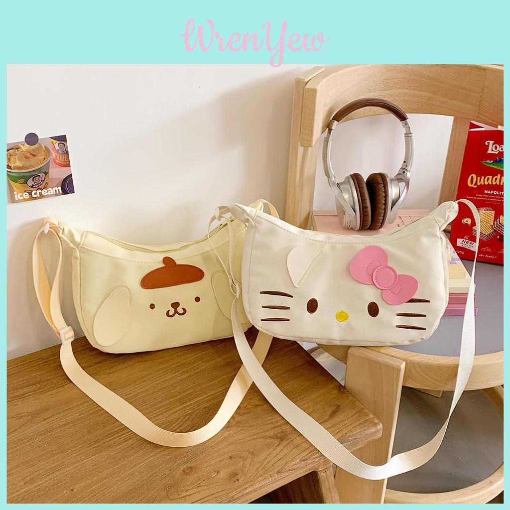 Hello Kitty Cute Cartoon Nylon Crossbody Bag With Printed Design For School And Outings