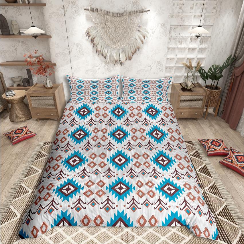 Homewish Tribal Aztec Duvet Cover Set,Bohemian Theme Bedding Set for Teens,exotic Style Decor