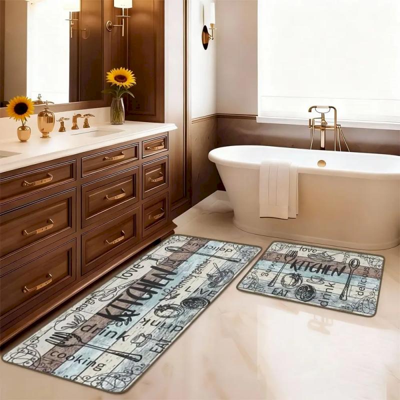 Retro Wooden Kitchen Utensils Letter Carpet Kitchen Anti Slip Carpet Indoor Entrance Hall Floor Mat Home Decoration
