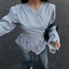 Женская облегающая полосатая блузка с асимметричным подолом и V-образным вырезом, офисный шикарный топ