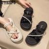 Pearl Sandals Fairy Style Dual Purpose and Thick Soles Heighten Mesh Flat Heels Comfortable Fashionable Casual and Versatile Slippers