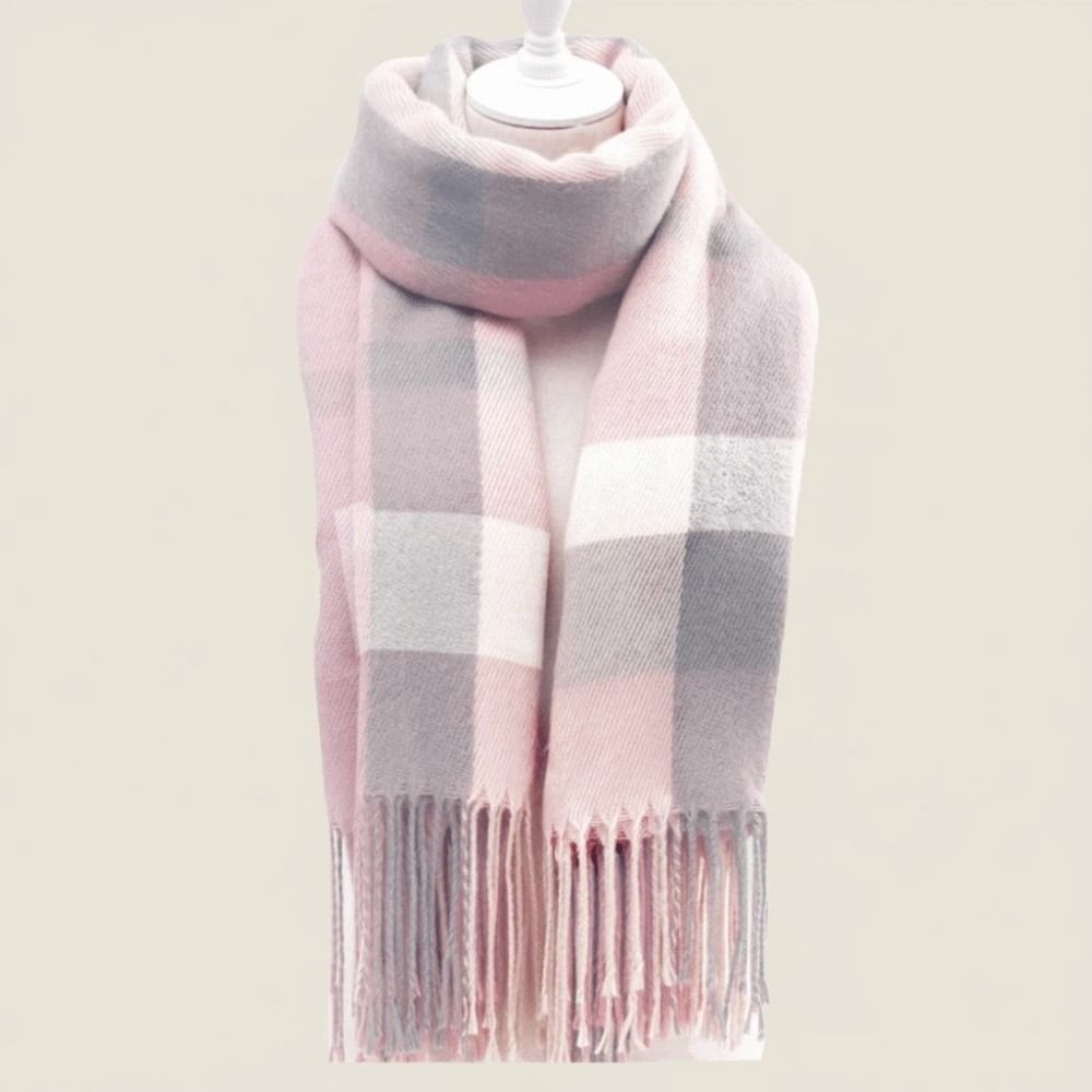 Contrast Color Knitted Wool Scarf Cold-proof Long Neckscarf with Tassel Classic Plaid Scarf Women