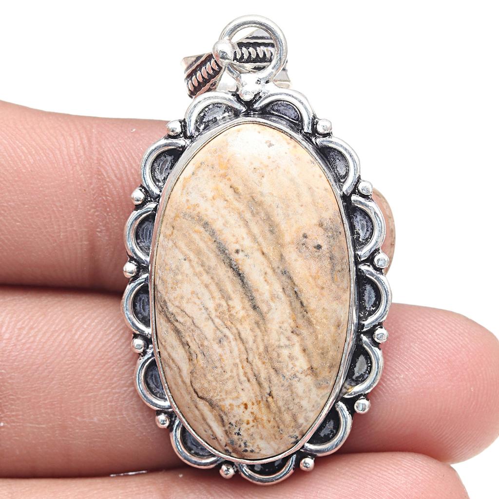 Кулон из Яшмы Пикассо, драгоценный камень, ручная работа, подарок для нее, серебряные украшения, 2,25"