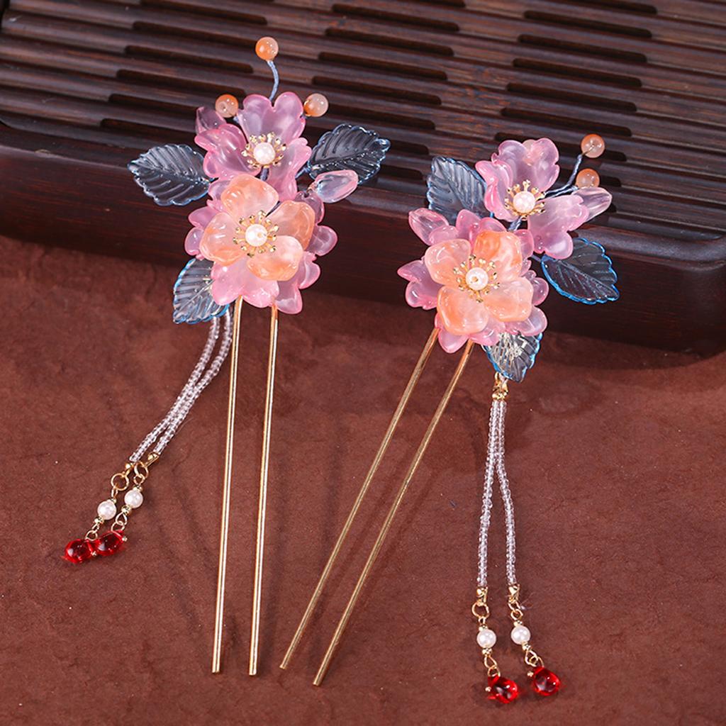Han Chinese Clothing Hair Crown Hairpin Glazed Flower Decor Crystal Vintage Headpiece for Han Cloth Matching Hair Accessory