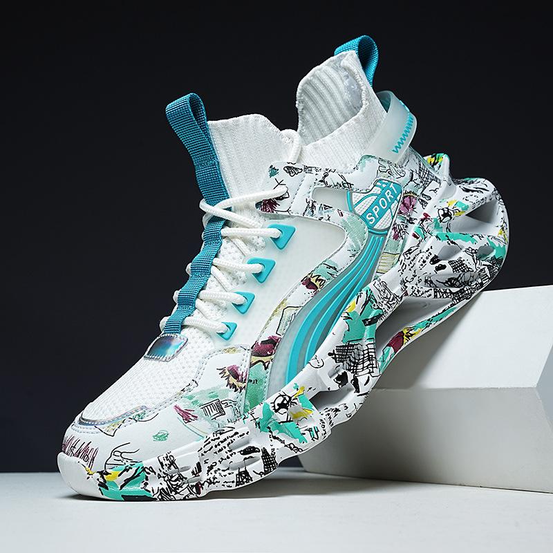 Модная обувь-лезвия большого размера из летучего трикотажа с камуфляжным рисунком, повседневная спортивная обувь, кроссовки, папины кроссовки, мужская обувь