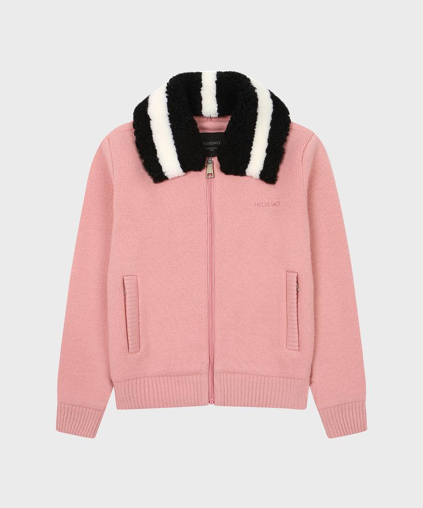 HELVESKO Collared Fur Full-Zip Sweater (Pink)