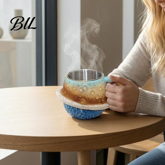 Decorative Beverage Container 300ml 3D Planet Coffee Mug with Stainless Steel Liner, Realistic Solar System Relief Water Creative Desk Ornament