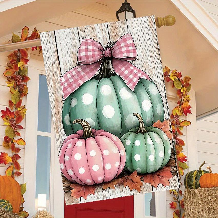 1pc Welcome Autumn Thanksgiving Polyester Garden Flag -Double-Sided Polka Dot Pumpkin Harvest Farmhouse Decor, No Electricity Needed