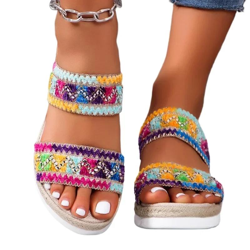 Women's Wedge Sandals 2024 Summer New Large Size Color Fish Mouth Slip-up Slippers Shoes for Women Beach Sandals Size 36-43