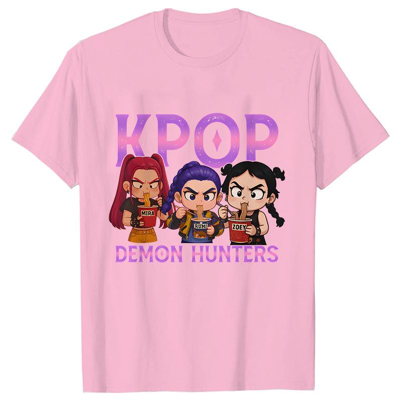 Мультяшная футболка Kpop Demon Hunters для детей Футболки с круглым вырезом 2025 Горячие фильмы Одинаковые футболки Подарки для фанатов Y2K Уличные топы