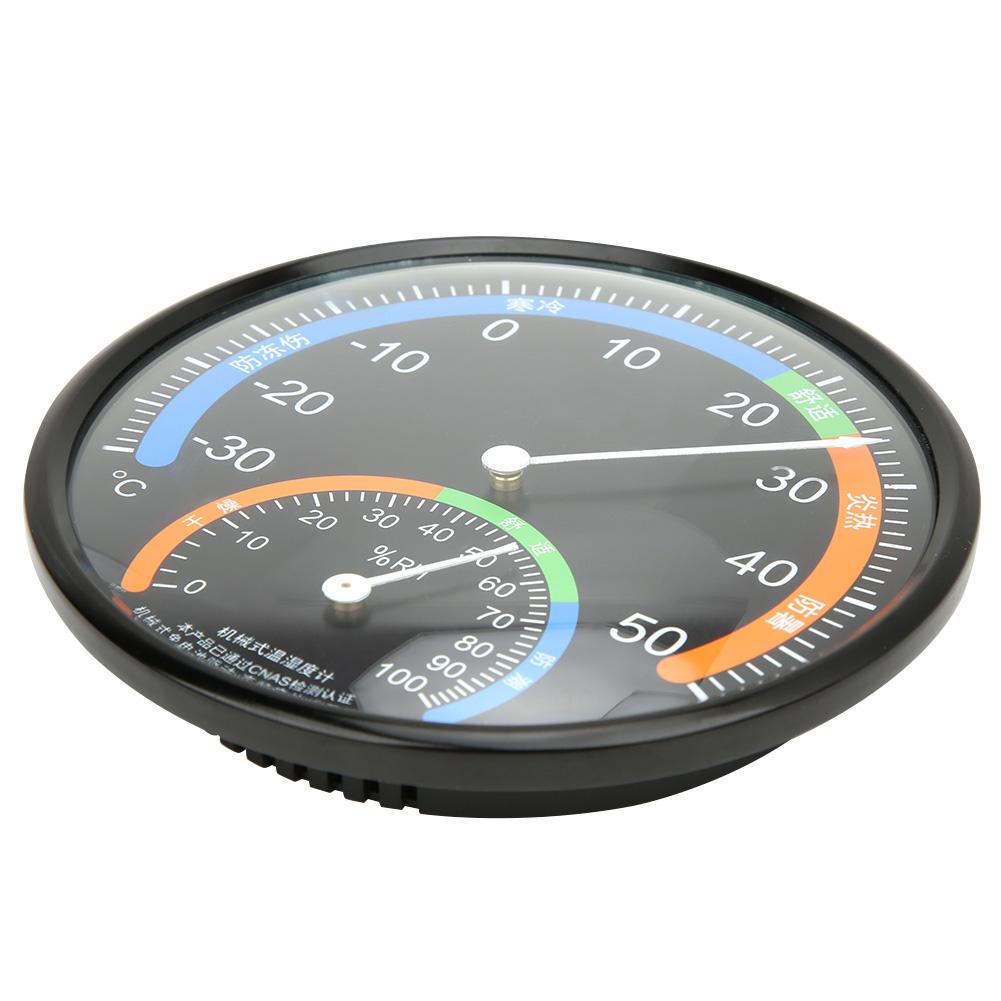 Househeld Indoor Outdoor Round Pointer Type Thermometer Hygrometer Temperature Humidity GaugeTH101 Black