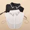 Women's Rhinestone Faux Collar Chiffon Blouse M