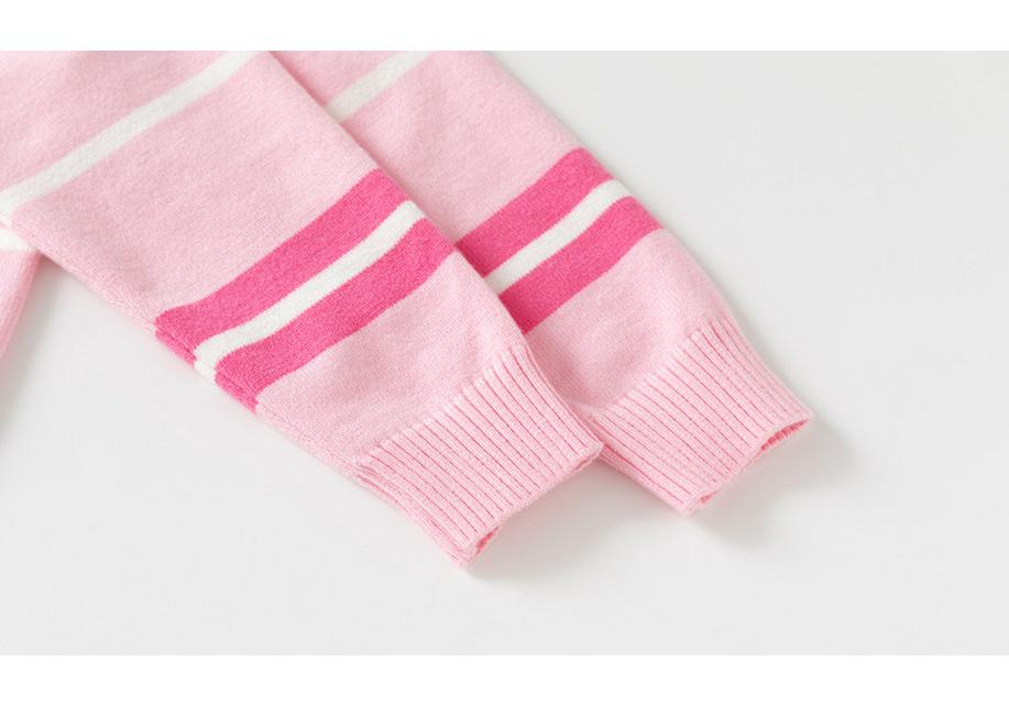 2026 Autumn Kids' Pink Striped Knit Cardigan – Girls' Single-Breasted Sweater