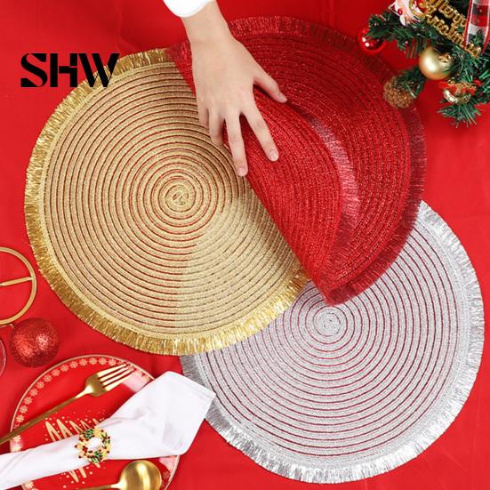 Elegant Dining Table Centerpiece Christmas Round Mat with Tassel, Heat Resistant PP Placemat, Non Slip Kitchen Pad Waterproof Decorative for