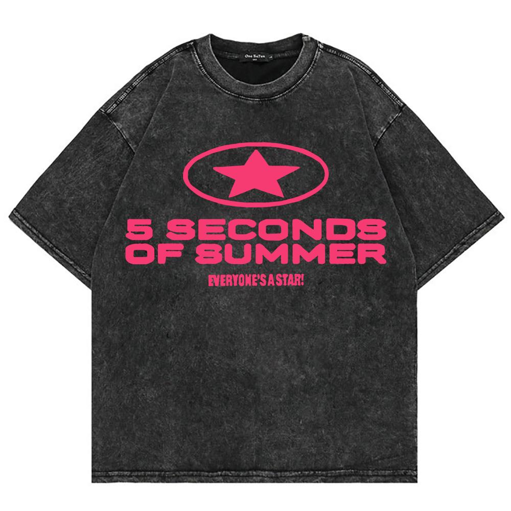 Cotton Vintage Washed 5 Seconds of Summer Everyone’s A Star World Tour 2026 T Shirt Men/Women Oversize Loose Acid Wash Tees