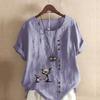 Women's Fashion Cat and Mouse Prined Short Sleeve T-shirt Loose Cotton Shirt Casual Loose Summer Blouse Plus Size Tops