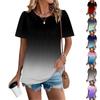Женская повседневная модная футболка с круглым вырезом, градиентным принтом и плиссированными короткими рукавами