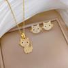Stainless Steel Chain Gold Color Kitty Kitten with Zircon Pendant Necklaces for Women Girls Cartoon Cute Jewelry Gifts