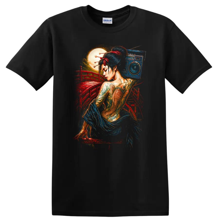 Japanese Style Woman Tattoo T Shirt Koi Fish Artistic Design w/ Tee