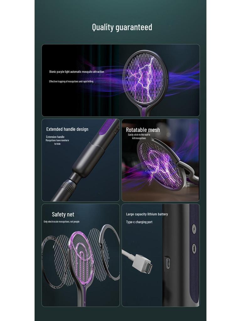 Перезаряжаемая от USB складная электрическая мухобойка 3-в-1 с автоматической приманкой для мух и выдвижной конструкцией