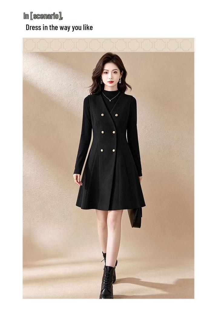 EST+II Elegant Two-Piece Mock-Neck Top and V-Neck Dress Set