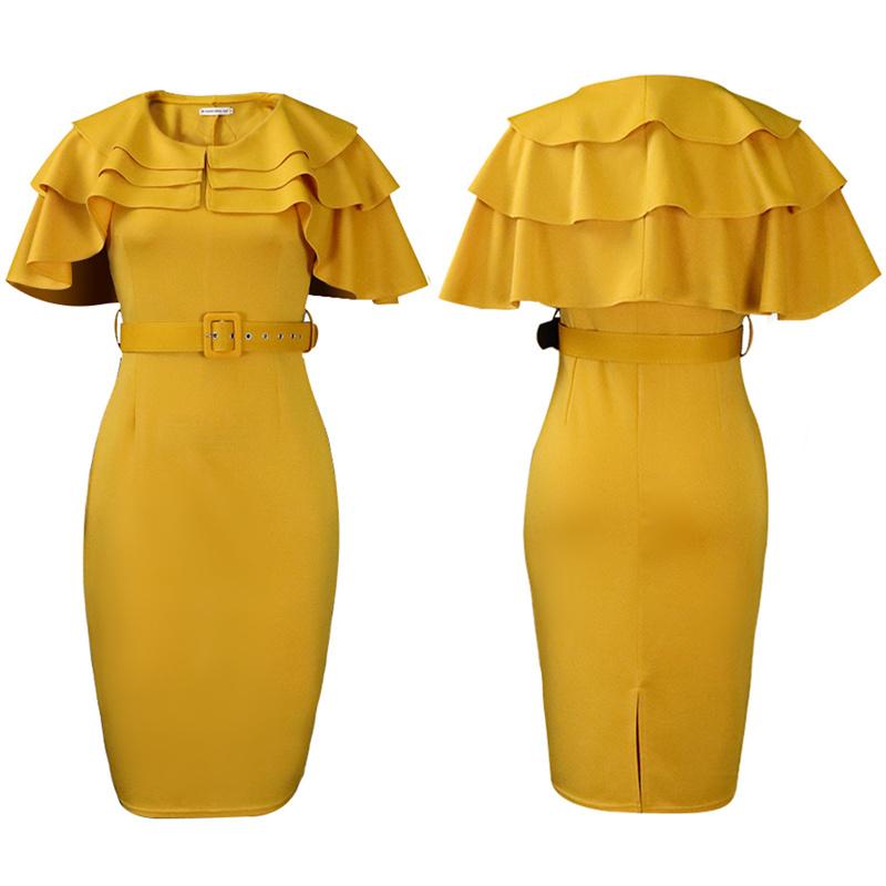 Размер платья с рюшами на рукавах Женская одежда Короткое африканское большое платье-футляр Ol