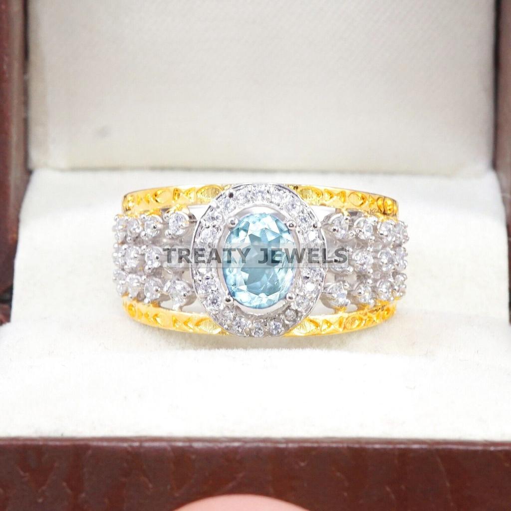 Aquamarine Oval Cut Gemstone With 925 Sterling Silver Ring For Men's #A764 JL375659115058