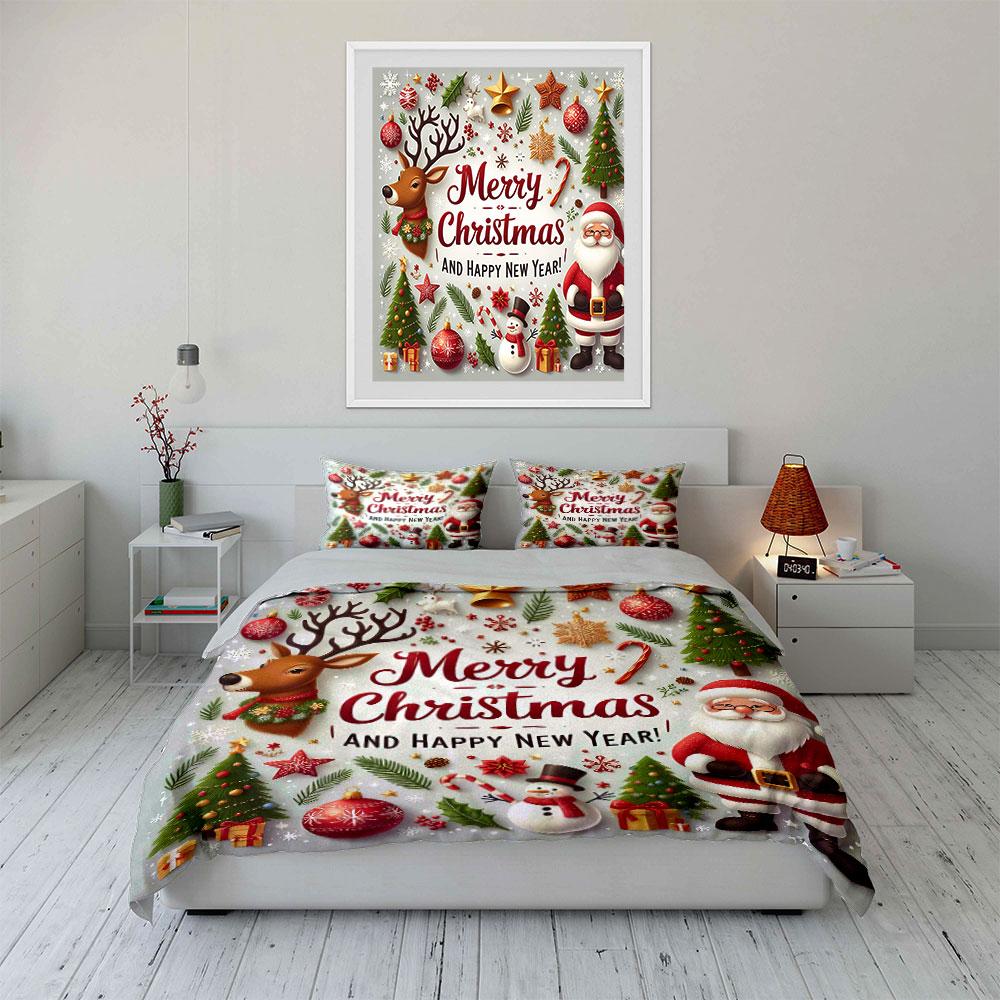Christmas Design with Santa Bedding Duvet Cover Set Duvet Cover Pillowcases (1*Duvet Cover 2*Pillowcases, without duvet insert)
