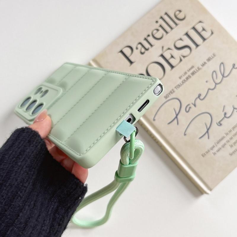 Soft Down Jacket Wrist Strap Case for Samsung Galaxy S26 S25 Ultra S24 S23 S22 Plus A56 A55 A16 A54 A35 A15 Lanyard TPU Cover