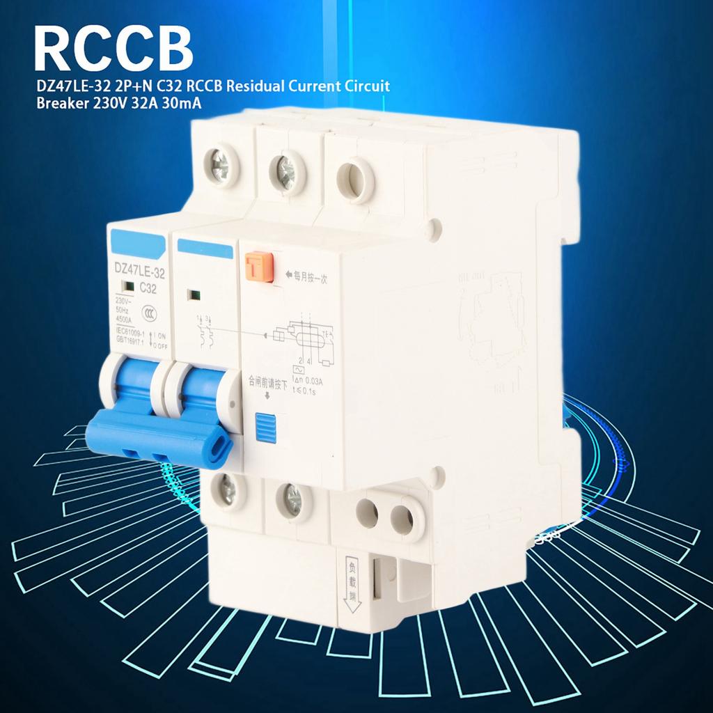 Residual Current Circuit Breaker 32A DZ47LE-32 2P+N C32 RCCB, 230 V 30 MA with Small Size for Home Decoration, Engineering Constructions