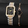 Xiaomi 4PCS Fashion Rectangle Women Quartz Watches Heart Bracelets Set Ladies Roma Dial Wristwatch Reloj Mujer Girls Gift (Without Box)