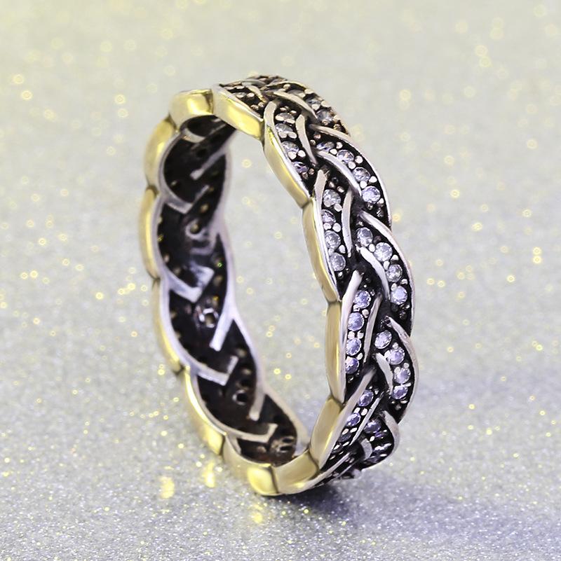 High-Grade 3A Zircon Twist Ring Imitation Black Ring Thai Silver Tail Ring Jewelry Ring