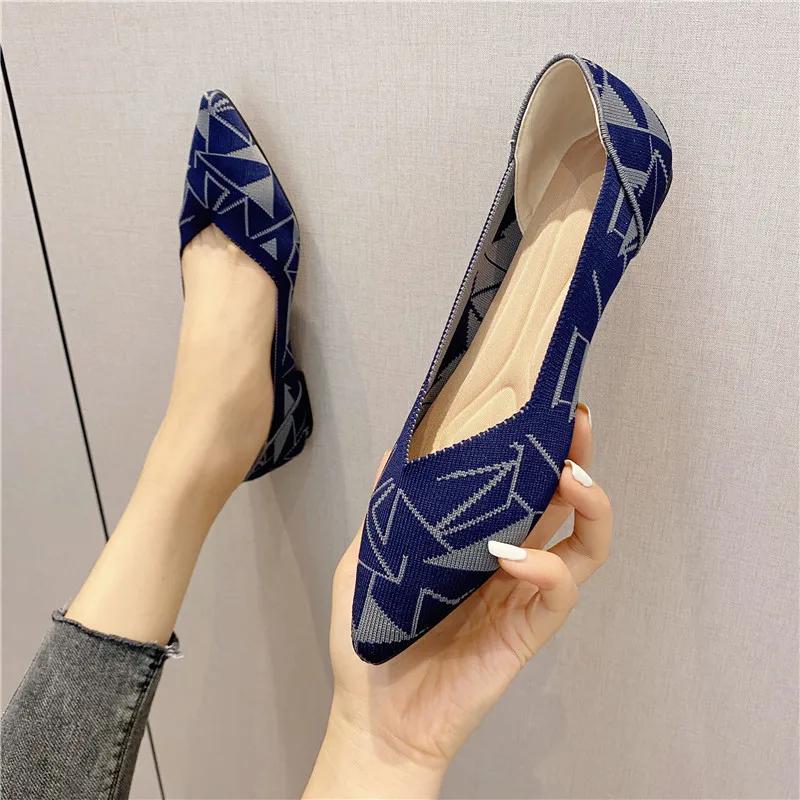 Женская весна 2025 года, новые туфли на плоской подошве, модные осенние женские вязаные остроносые удобные туфли на резиновой подошве, фирменная обувь Zapatos Mujer