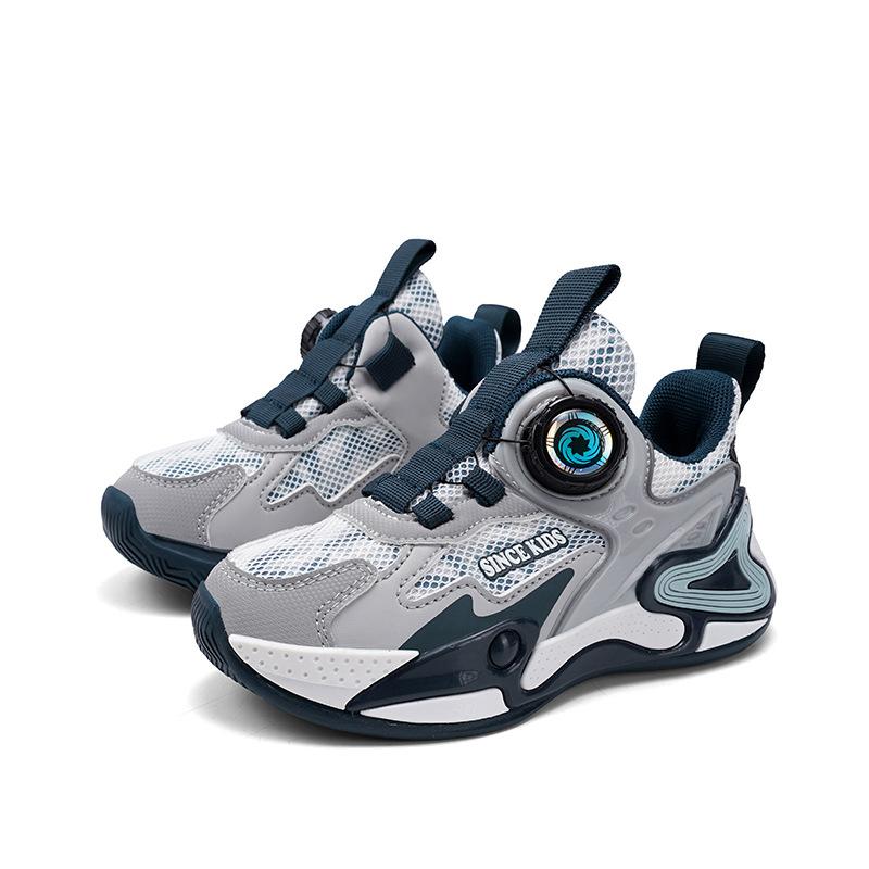 Boys Shoes 2025 Spring and Autumn Models Mesh Breathable Children's Sports Shoes Leather Surface Medium and Older Children's Running Shoes Youth Bas