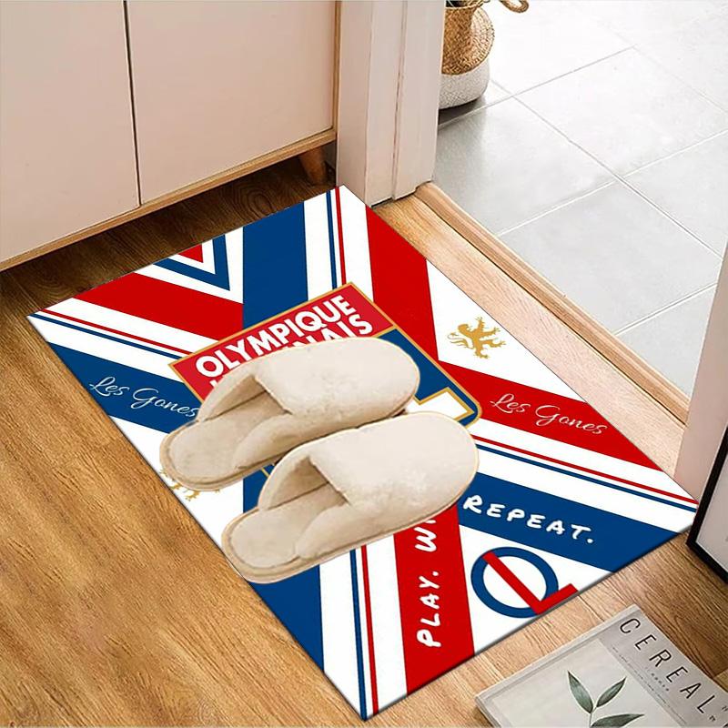 Lyon Football Crest Design Printed Office Carpet Chair Cushion Entryway Rug, Rugs for Living Room, Bedroom Christmas gifts