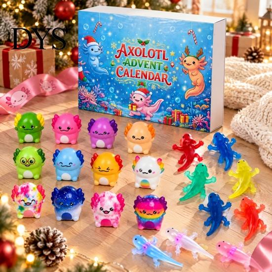 Сенсорная игрушка для снятия стресса, Рождественская саламандра, Календарь Адвента, Календарь обратного отсчета с 24 сжимаемыми игрушками, Мини-подарочная коробка на каждый день для праздника