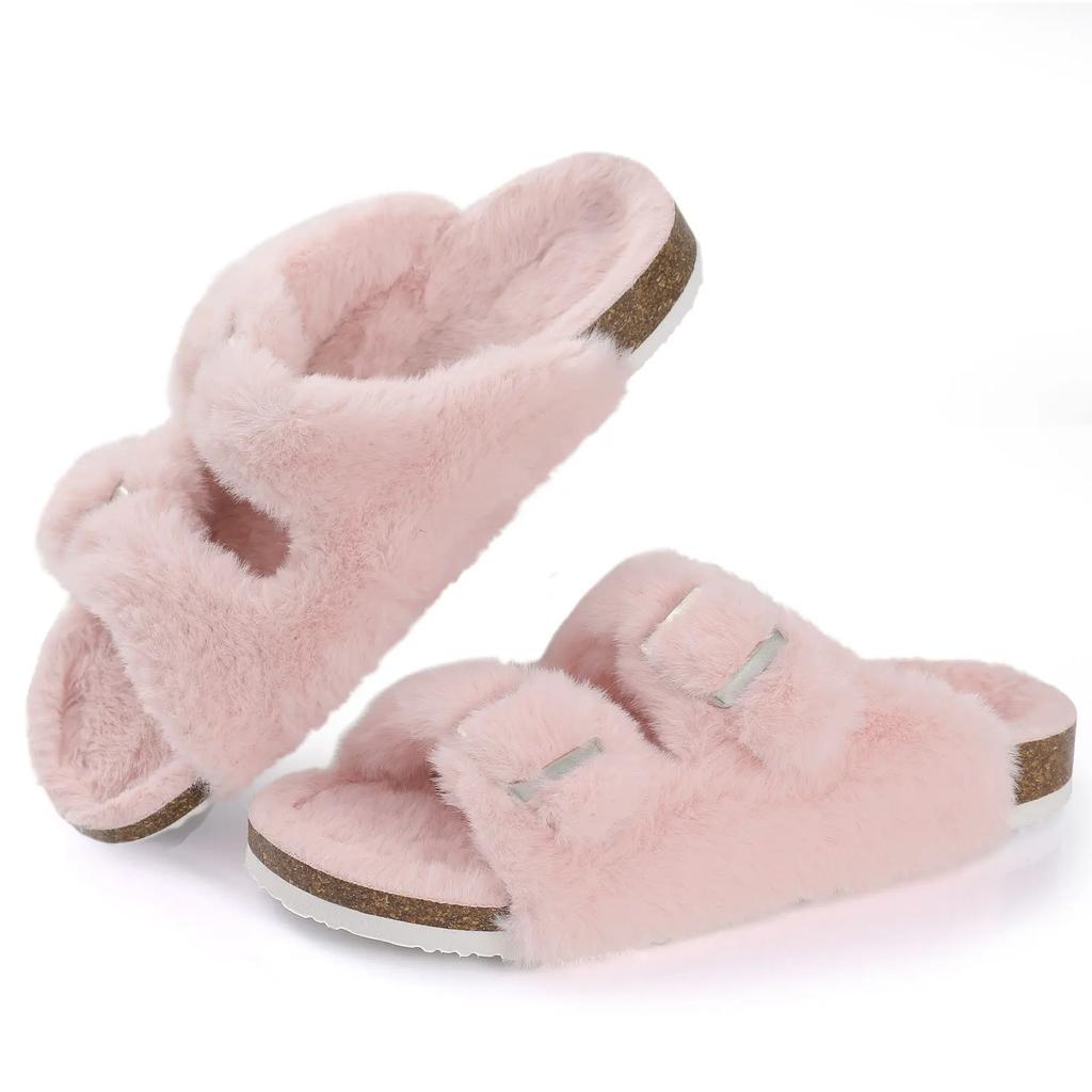 Goosecret Fuzzy Cork Footbed Mules Men Fashion Suede Flats Slippers Slip On Winter Potato Shoes Women's Fur Cork Suede Clogs