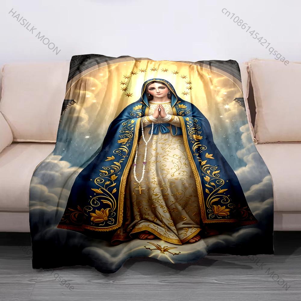 1PC Virgin statue praying ornate Print Believer Pray blanket Warm soft flannel material suitable for all seasons luxurious gift