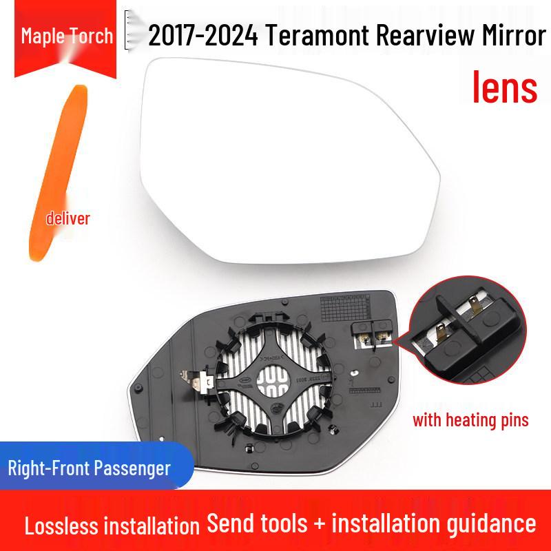 Fits 2017-2024 Volkswagen Teramont: Exterior Rearview Mirror Shell, Backup Mirror Lens, Turn Signal Frame, Reflective Lamp Cover