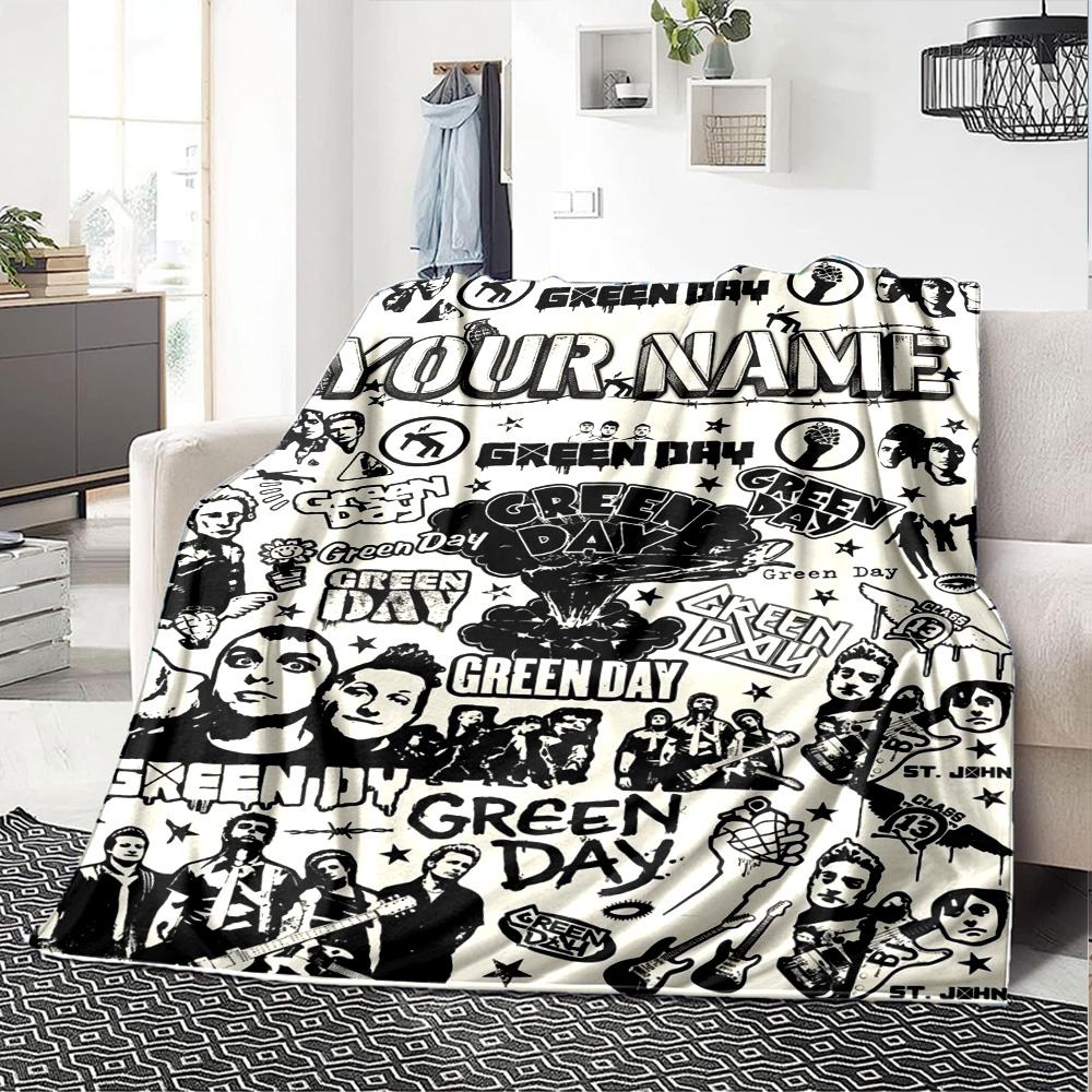 Name Custom Band Green Day Print Flannel Blanket High Quality Warm Comfortable Cover for All Seasons Perfect for Gifts Home Decor