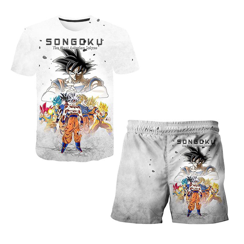 New Japan Cartoon Dragon Ball Z T-shirt Children's Top T-shirt+Shorts Two piece Set Summer Boys T-shirt+Shorts Beach Pants