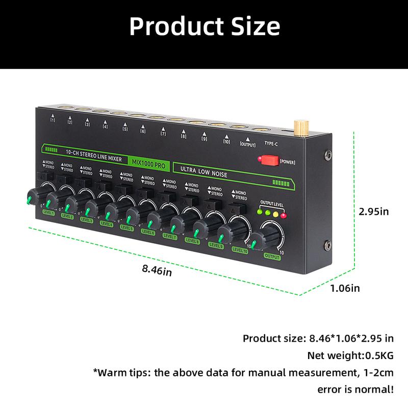 MIX1000PRO 10 Channel Sound Mixer Low Noise LED Sound Mixer for Sub-Mixing Stereo Switcher