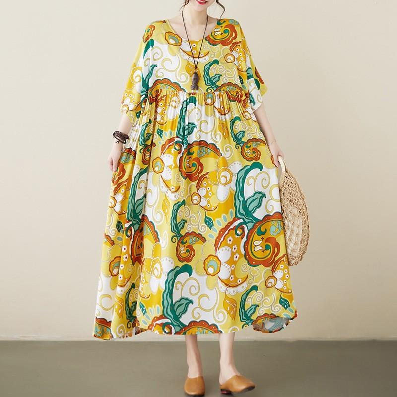 Летнее китайское платье с цветочным принтом в стиле ретро для женщин
