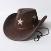 Western-style Tibetan cowboy hat for men and women, with five-pointed star print, faux suede, rivets, wide brim, outdoor riding sun protection hat